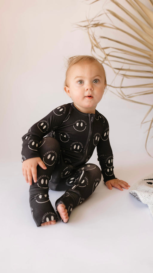 forever french baby Bamboo Zip Pajama | Black ff Smile