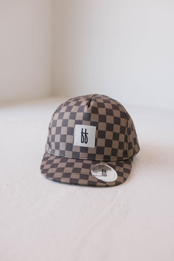 forever french baby Children's Trucker Hat | Faded Brown Checker