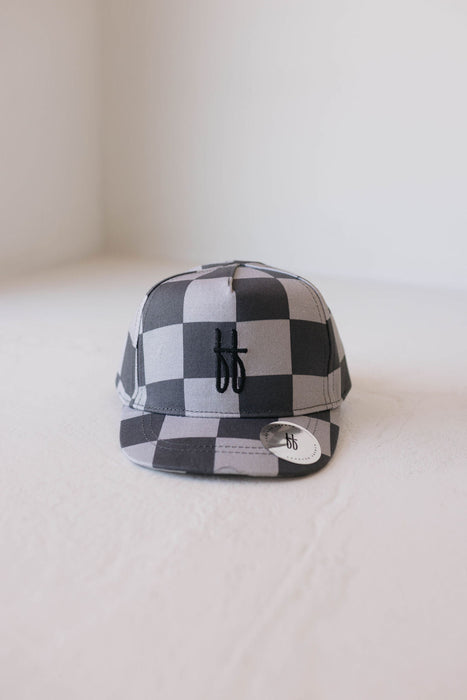 forever french baby Children's Trucker Hat | Black + Grey Checker