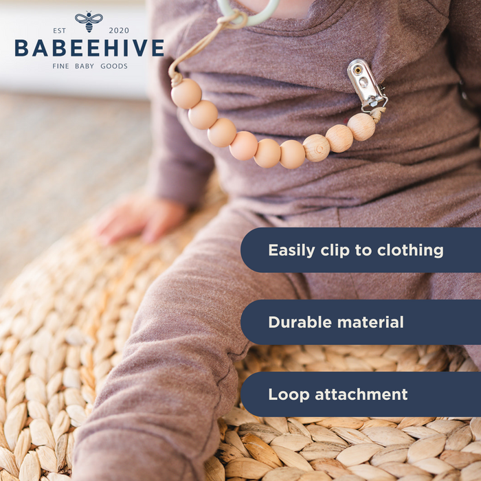 Babeehive Goods Charcoal Beaded Wooden & Silicone Pacifier Clip