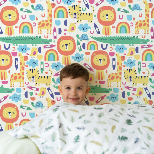 TeepeeJoy Animal Theme Nursery Wallpaper - Zoo Day Doodles