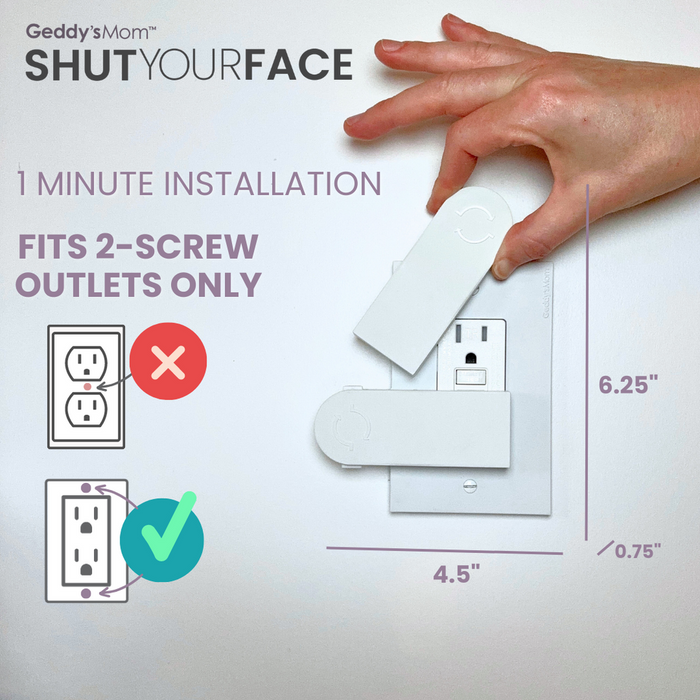 Geddy's Mom Shut Your Face Self-Closing Outlet Cover for 2-Screw Outlets, White