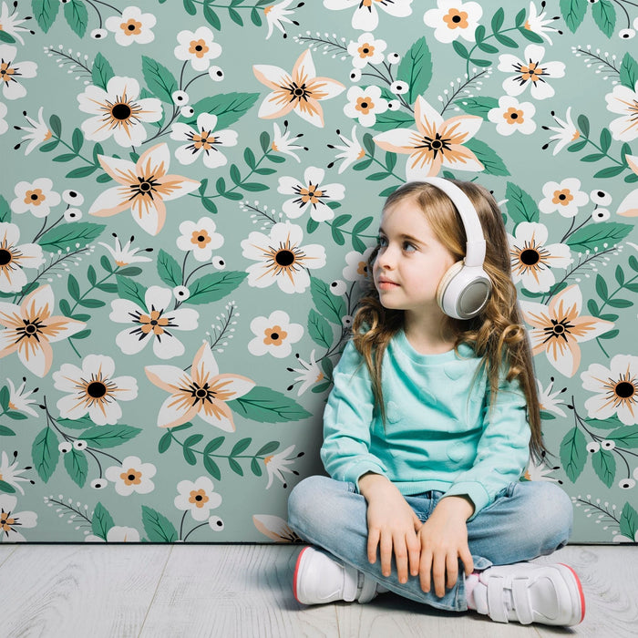 TeepeeJoy Flower Wallpaper for Nursery and Kids Rooms - Garden Gala