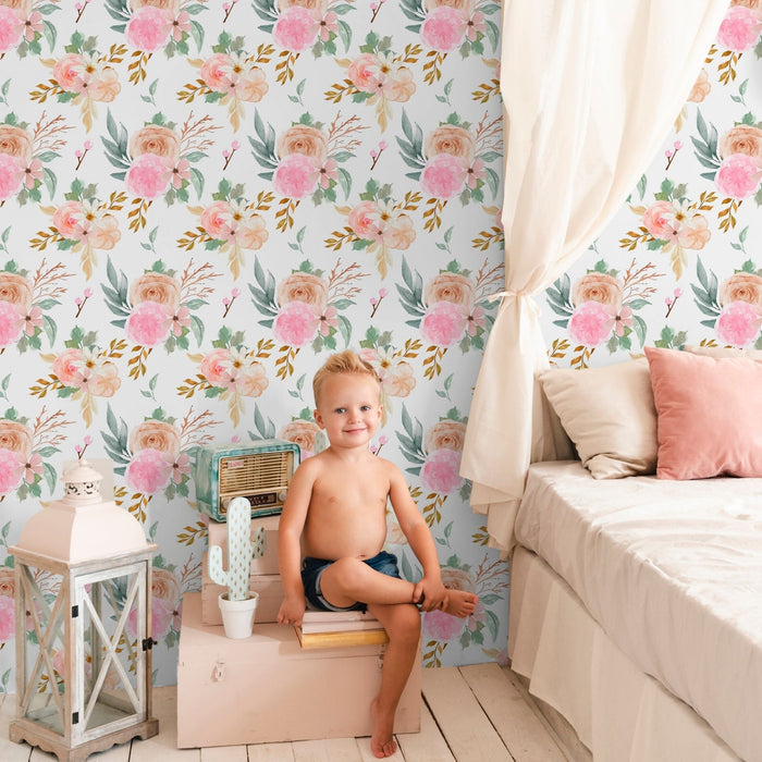 TeepeeJoy Flower Wallpaper for Nursery and Kids Rooms - Vintage Blossom Symphony