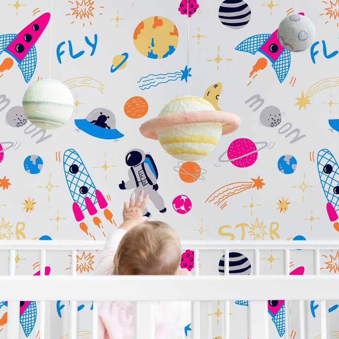 TeepeeJoy Galaxy Peel and Stick Wallpaper or Traditional Wallpaper - Galactic Explorers