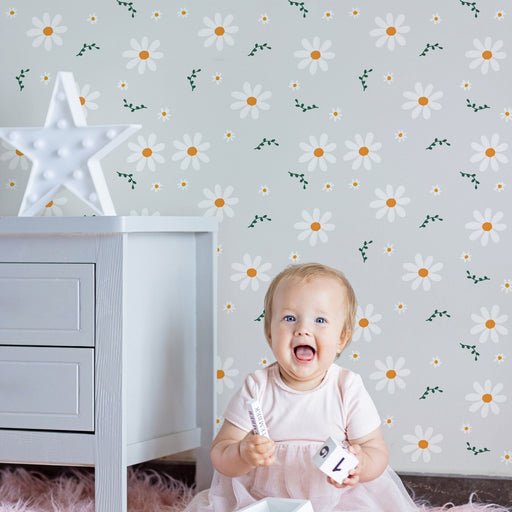 TeepeeJoy Flower Peel and Stick or Traditional Wallpaper - Summer Daisy Dream