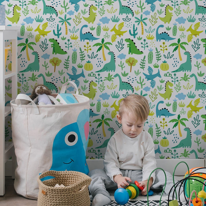 TeepeeJoy Dinosaur Themed Nursery Wallpaper and Kids Room Wallpaper - Jurassic Jubilee