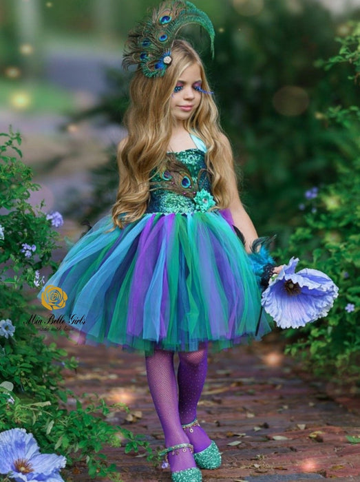 Mia Belle Girls Enchanted Peacock Fairy Tutu Costume Dress