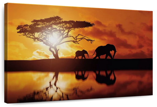 ElephantStock Elephant Silhouettes At Sunset Wall Art