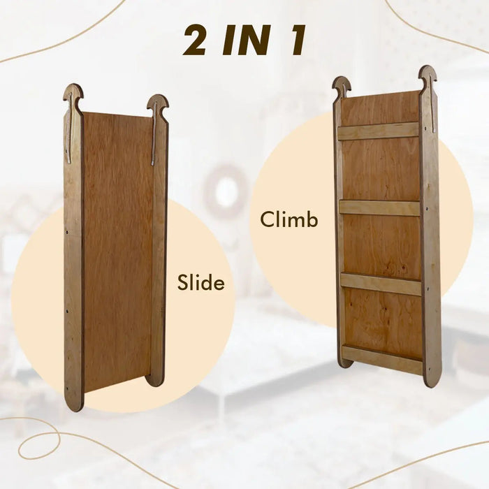 Goodevas 4in1 Montessori Climbing Set: Triangle Ladder + Arch/Rocker + Slide Board/Ramp + Net – Chocolate