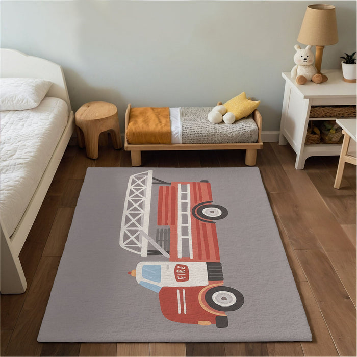 TeepeeJoy Firetruck Rug for Nursery and Kids Rooms - Rapid Red Rover