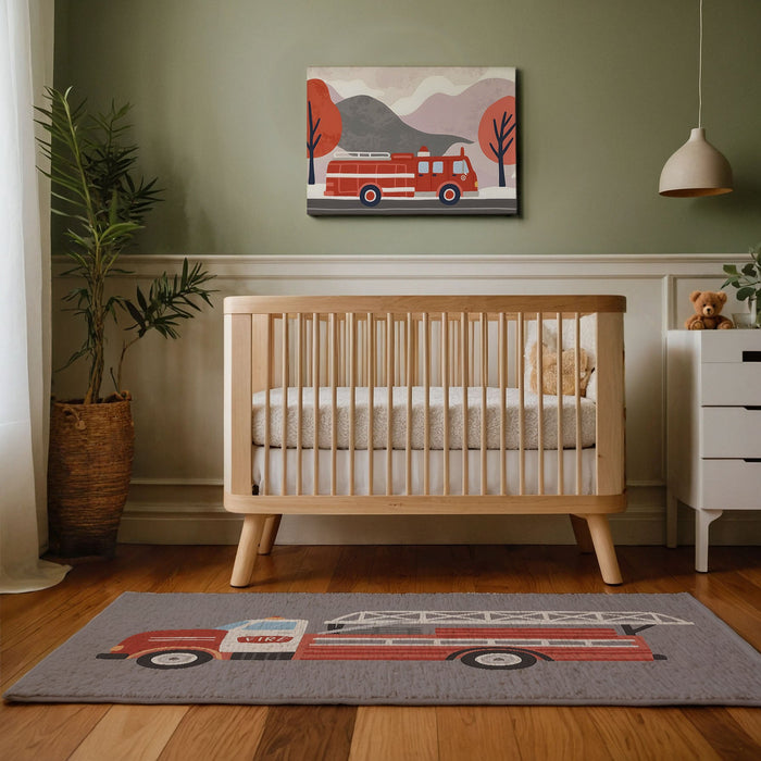 TeepeeJoy Firetruck Rug for Nursery and Kids Rooms - Rapid Red Rover