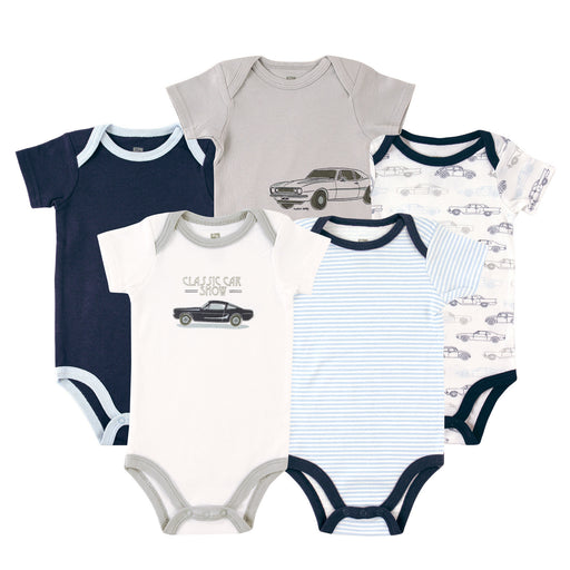 Hudson Baby Infant Boy Cotton Bodysuits 5 Pack, Car