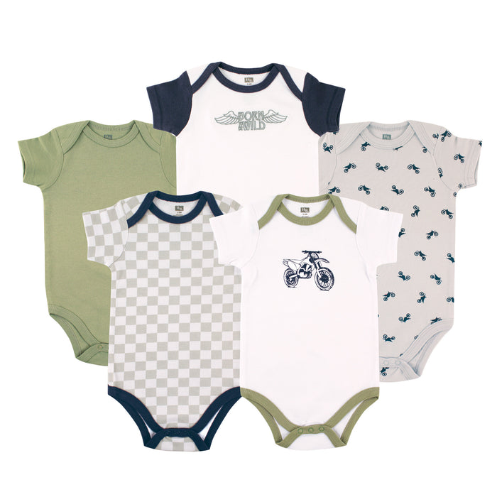 Hudson Baby Infant Boy Cotton Bodysuits 5 Pack, Dirt Bike