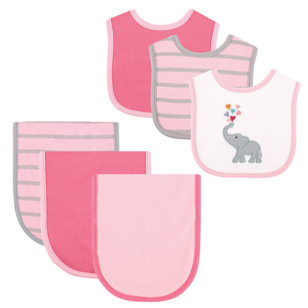 Hudson Baby Infant Girl Cotton Bib and Burp Cloth Set 6 Pack One Size