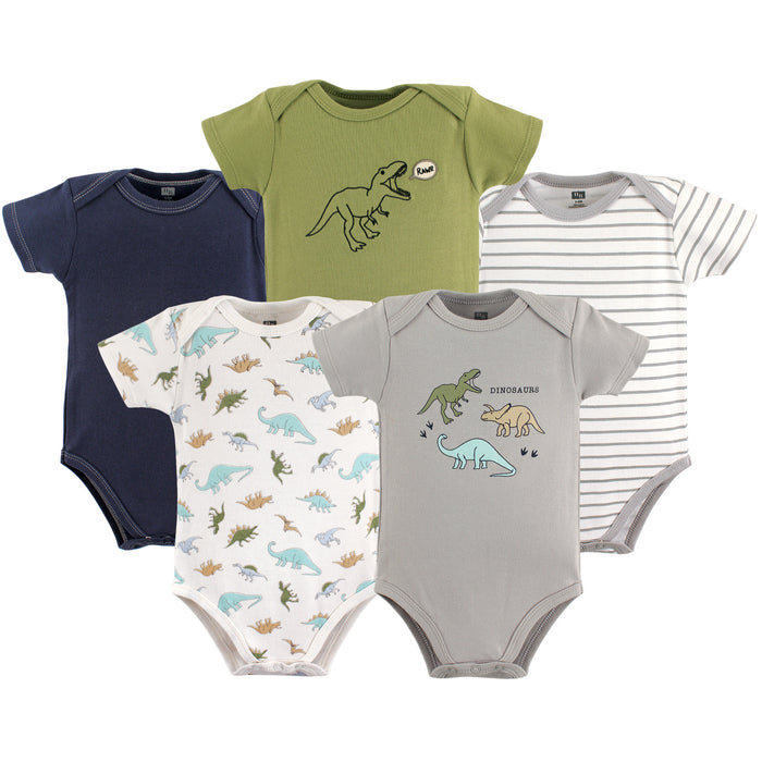 Hudson Baby Infant Boy Cotton Bodysuits 5 Pack, Dinosaurs