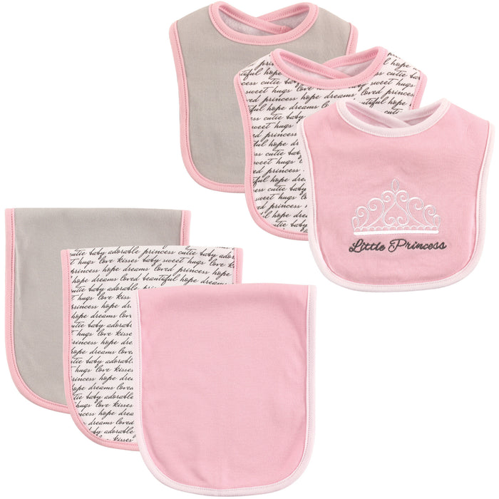 Hudson Baby Infant Girl Cotton Bib and Burp Cloth Set 6 Pack One Size