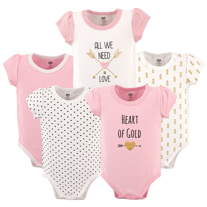 Hudson Baby Infant Girl Cotton Bodysuits 5 Pack, Heart