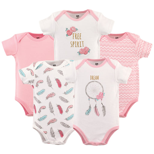 Hudson Baby Infant Girl Cotton Bodysuits 5 Pack, Dream Catcher