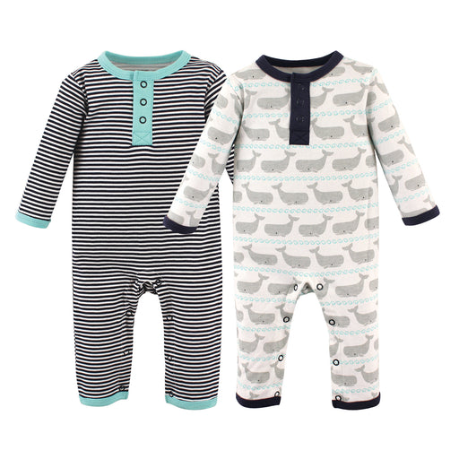 Hudson Baby Infant Boy Cotton Coveralls 2 Pack, Whale