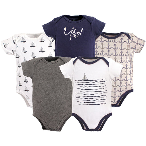 Hudson Baby Infant Boy Cotton Bodysuits 5 Pack, Sailboat