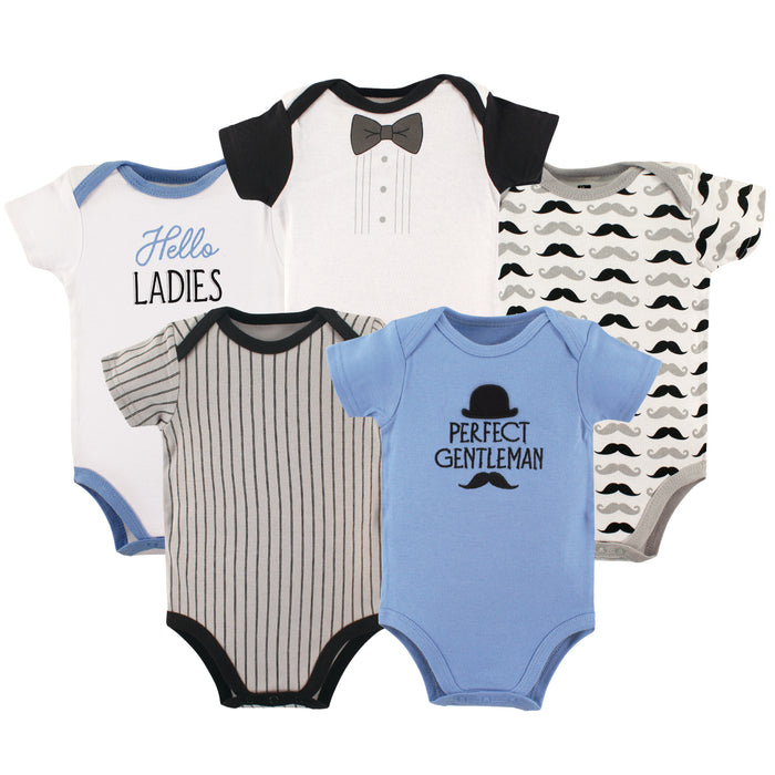 Hudson Baby Infant Boy Cotton Bodysuits 5 Pack, Perfect Gentlemen