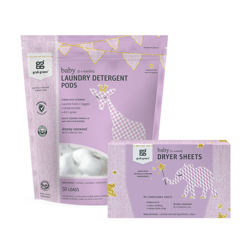 Grab Green Baby Laundry Detergent Pods + Dryer Sheets - Rosewood Set