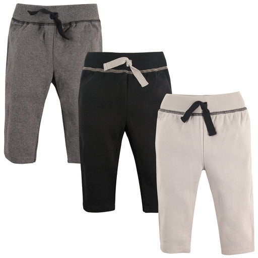 Hudson Baby Infant and Toddler Boy Cotton Pants 3-Pack, Black Gray