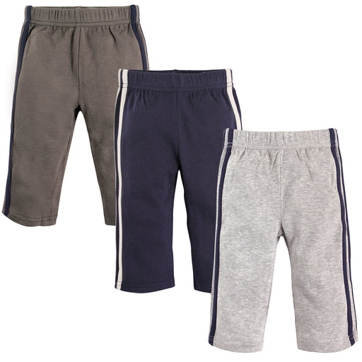 Hudson Baby Infant and Toddler Boy Cotton Pants 3-Pack, Navy Gray