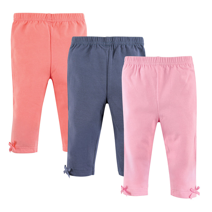 Hudson Baby Infant and Toddler Girl Cotton Leggings 3Pack, Light Pink Blue