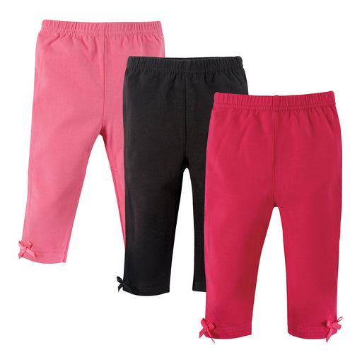 Hudson Baby Infant and Toddler Girl Cotton Leggings 3Pack, Pink Black
