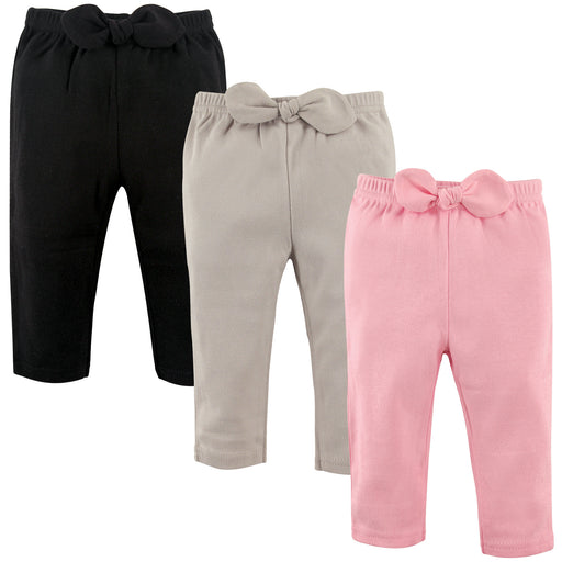 Hudson Baby Infant and Toddler Girl Cotton Pants 3 Pack, Light Pink Black
