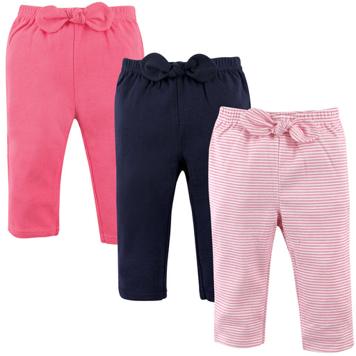 Hudson Baby Infant and Toddler Girl Cotton Pants 3 Pack, Light Pink Stripes