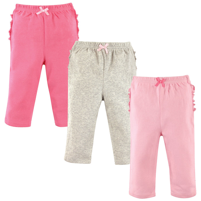 Hudson Baby Infant and Toddler Girl Cotton Pants 3 Pack, Pink Gray