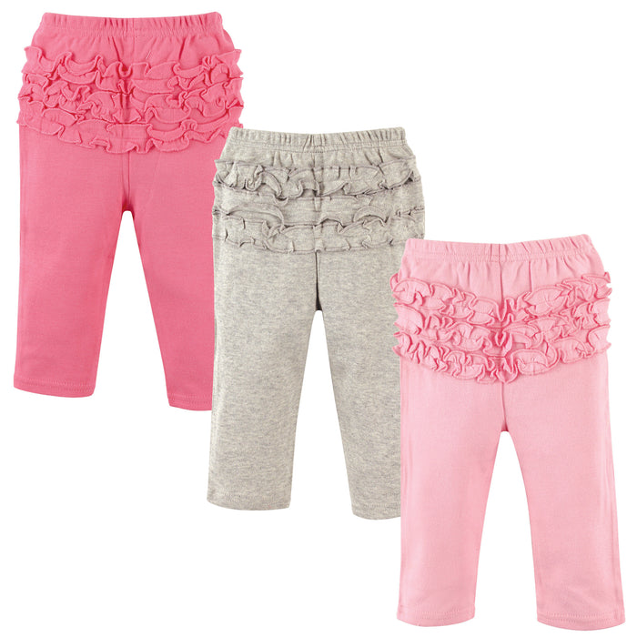 Hudson Baby Infant and Toddler Girl Cotton Pants 3 Pack, Pink Gray