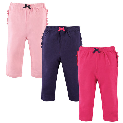 Hudson Baby Infant and Toddler Girl Cotton Pants 3 Pack, Pink Navy