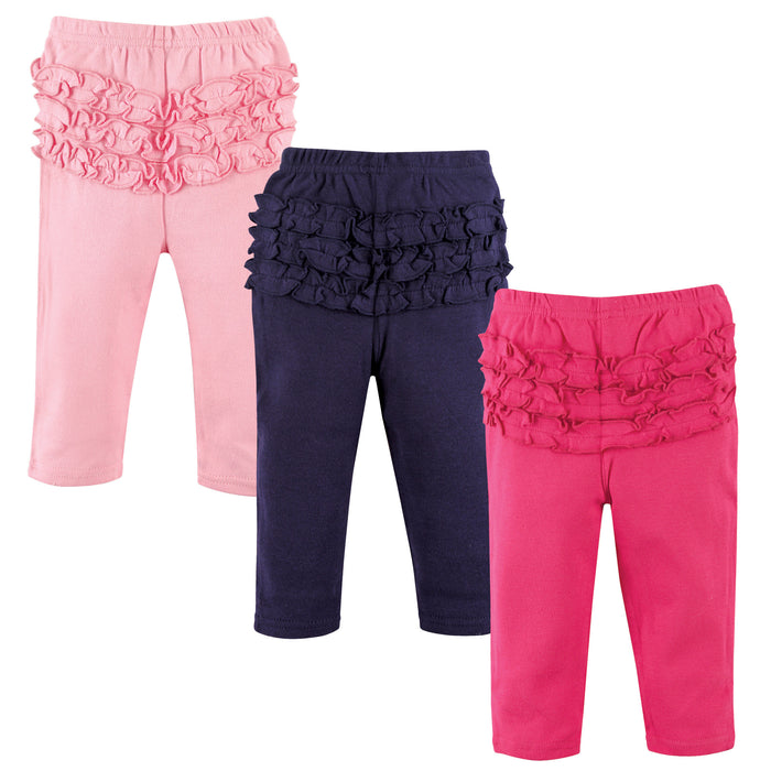 Hudson Baby Infant and Toddler Girl Cotton Pants 3 Pack, Pink Navy