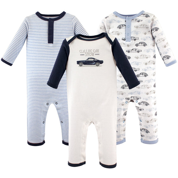 Hudson Baby Infant Boy Cotton Coveralls 3 Pack, Classic Car