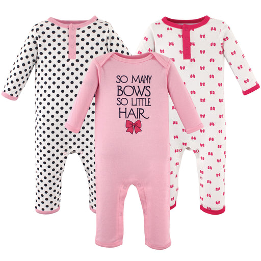 Hudson Baby Infant Girl Cotton Coveralls 3 Pack, So Many Bows