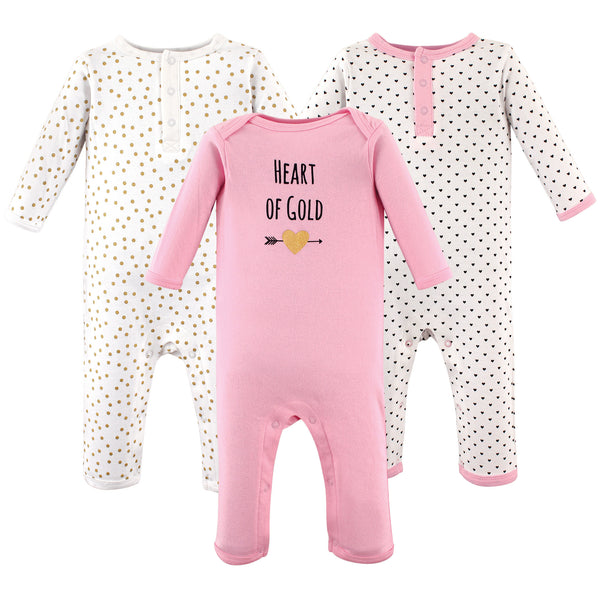 Hudson Baby Infant Girl Cotton Coveralls 3 Pack, Heart