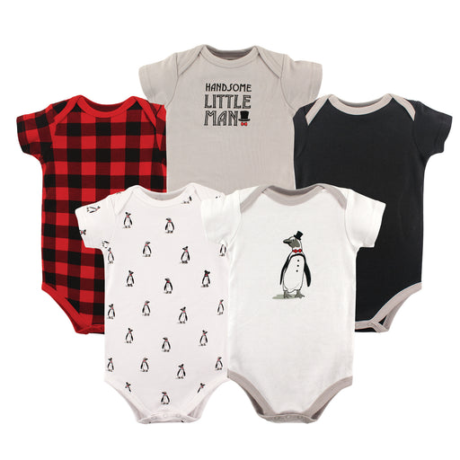 Hudson Baby Infant Boy Cotton Bodysuits 5 Pack, Penguin