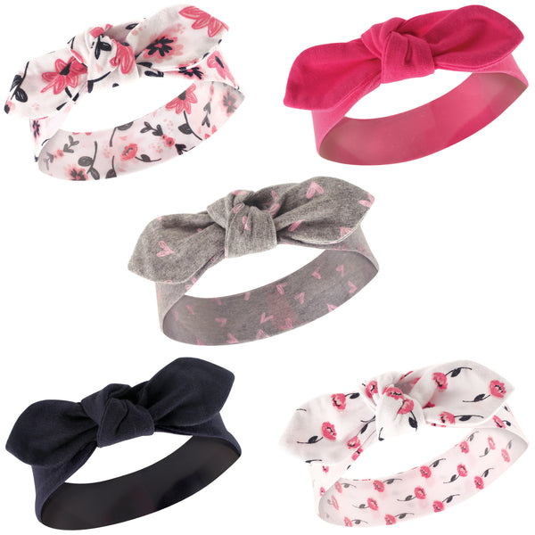 Hudson Baby Infant Girl Cotton Headbands 5-Pack, Botanical, 0-24 Months