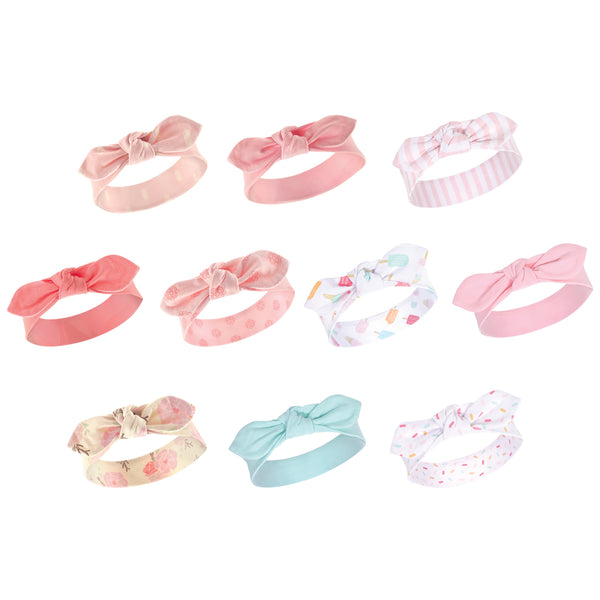 Hudson Baby Cotton and Synthetic Headbands Bundle Set, Boho Flower Ice Cream