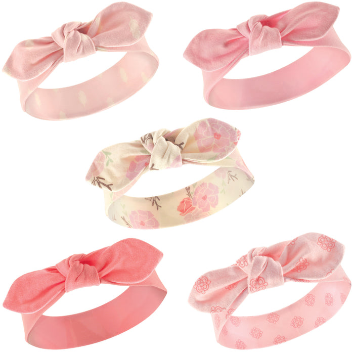 Hudson Baby Infant Girl Cotton Headbands 5-Pack, Boho Flower, 0-24 Months