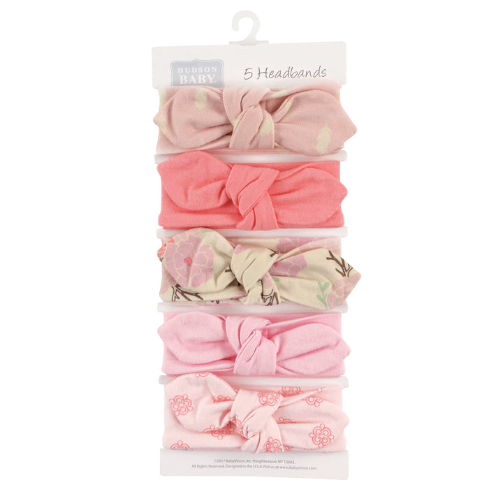 Hudson Baby Infant Girl Cotton Headbands 5-Pack, Boho Flower, 0-24 Months