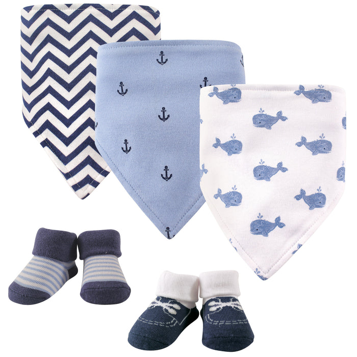 Hudson Baby Infant Boy Cotton Bib and Sock Set 5 Pack, Whale, One Size