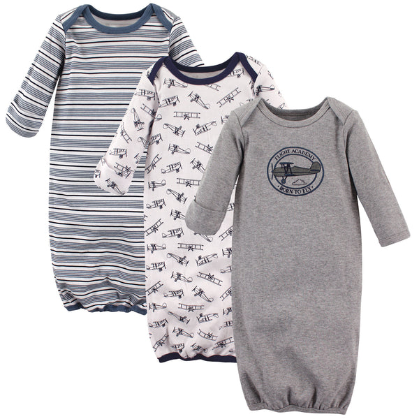 Hudson Baby Infant Boy Cotton Gowns, Aviation 3 Piece