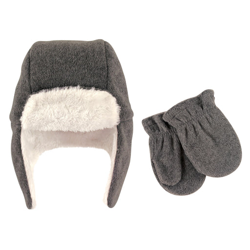 Hudson Baby Toddler Fleece Trapper Hat and Mitten 2 Piece Set, Heather Charcoal