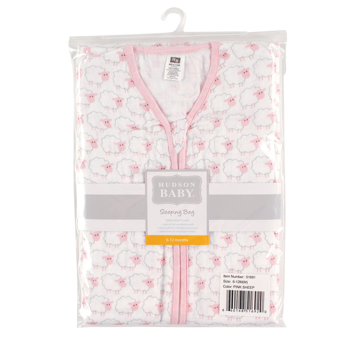 Hudson Baby Infant Girl Muslin Cotton Sleeveless Wearable Blanket, Pink Sheep