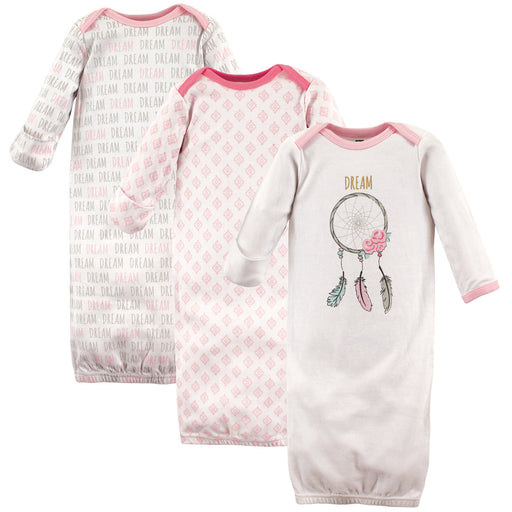 Hudson Baby Infant Girl Cotton Long-Sleeve Gowns 3 Pack, Dream Catcher